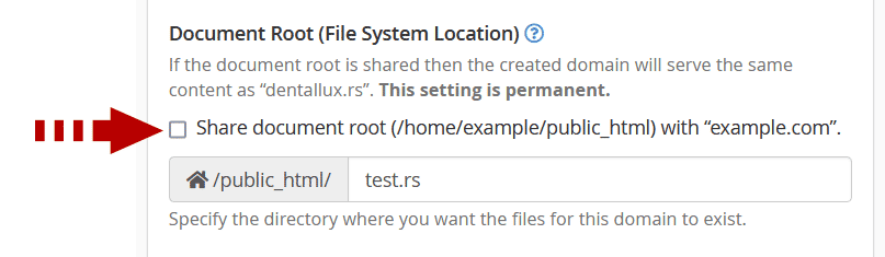 Uncheck Share documet root