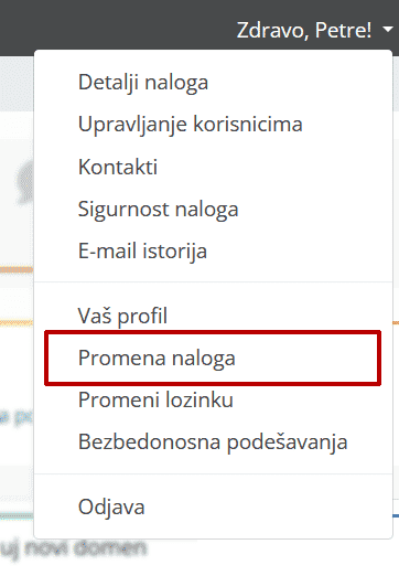 Promena naloga meni