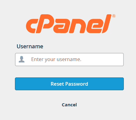 cPanel reset password username dialog