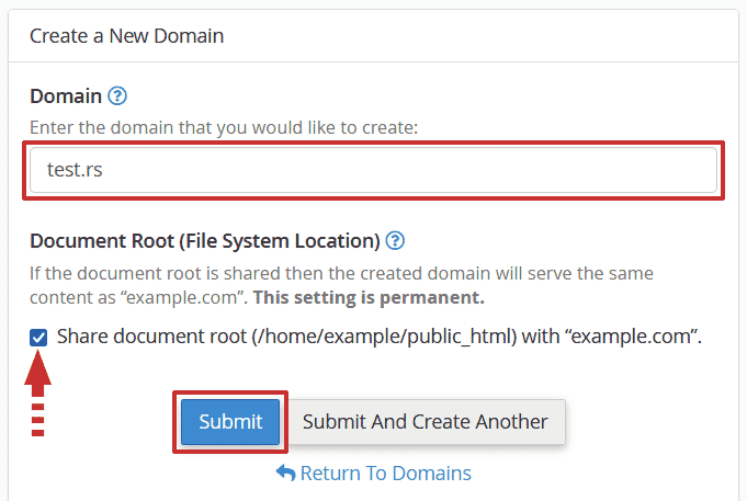 Domain parking in cPanel