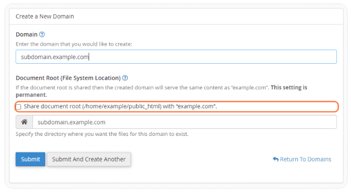 subdomains share root