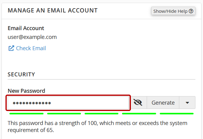 Email new password field