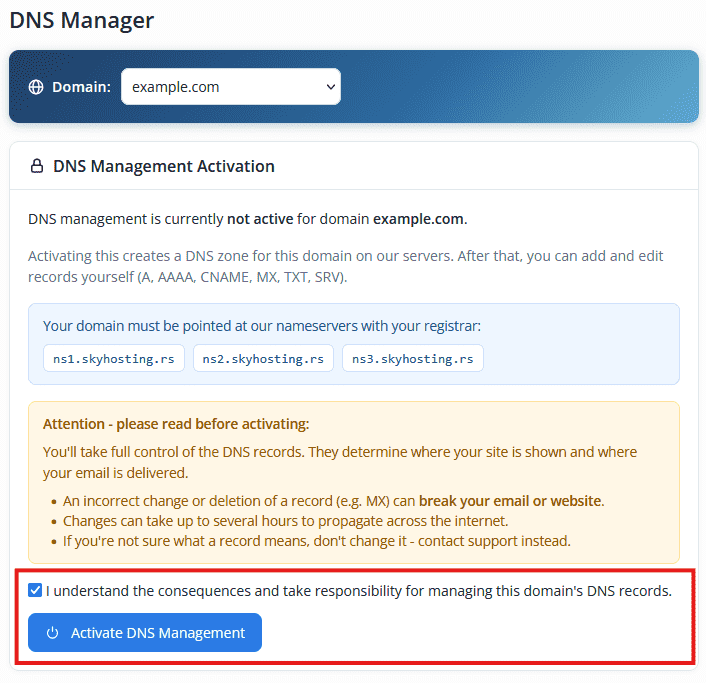 Activate DNS Manager