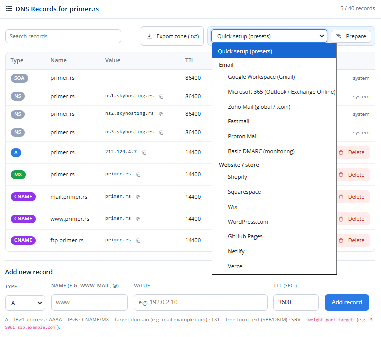 DNS quick setup 1