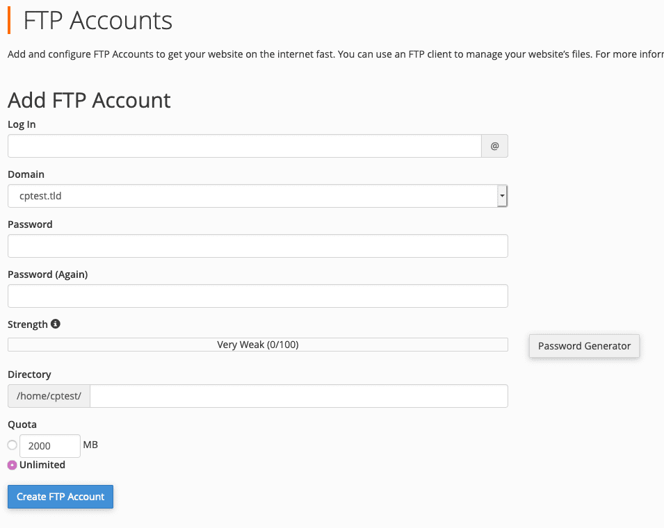 Add FTP account dialog