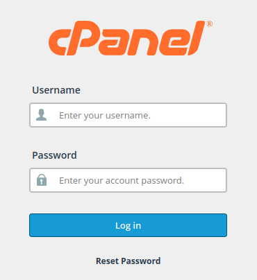 cPanel reset password dialog