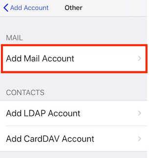 iPhone add mail accoount